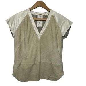 SINCLAIR 100% Leather Short Sleeve V Neck Top Size 42